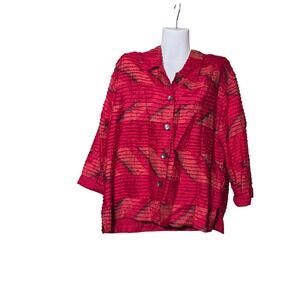 Chico's‎ Sz1 Textured Button-Down Shirt Blouse Artsy Unique Statement Top